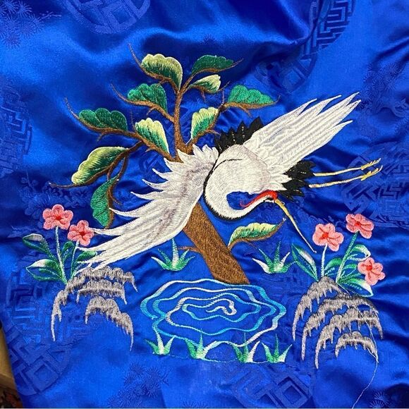 Japanese Crane Water Migration Long Kimono Robe no belt - Picture 6 of 9